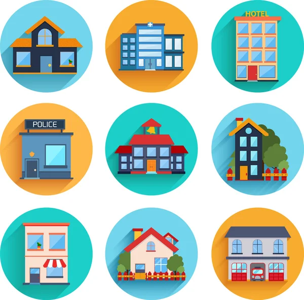 Modern düz vektör binalar set.