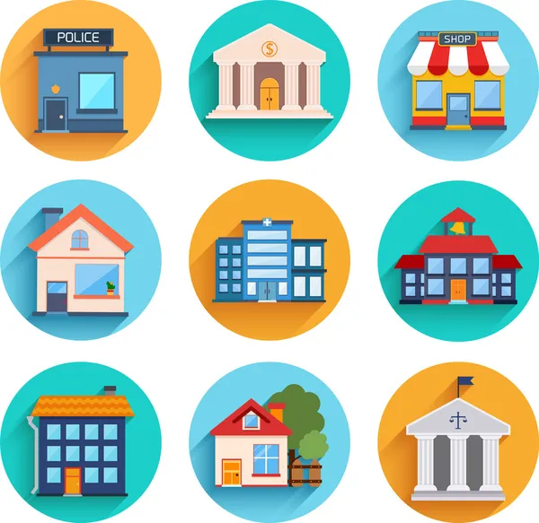 Modern düz vektör binalar set.