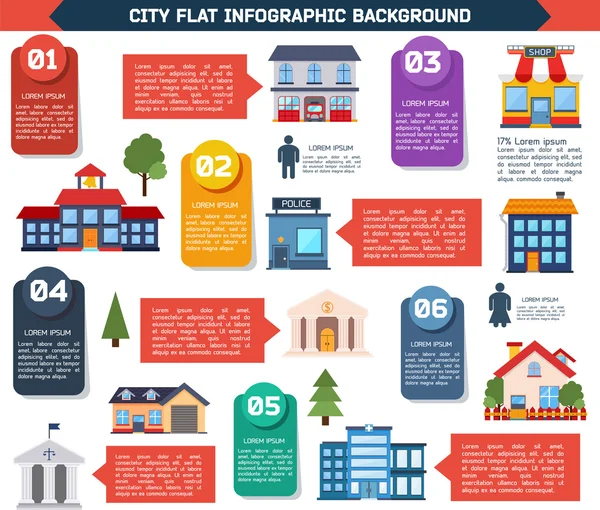 आधुनिक फ्लैट शहर इन्फोग्राफिक्स पृष्ठभूमि . — स्टॉक वेक्टर