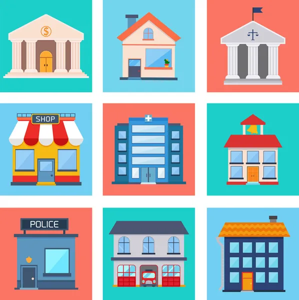 Modern flat vector buildings set. — Stock Vector