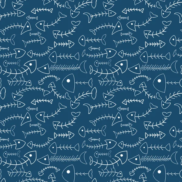 Engraçado desenhos animados esqueletos de peixe sem costura fundo padrão —  Vetores de Stock