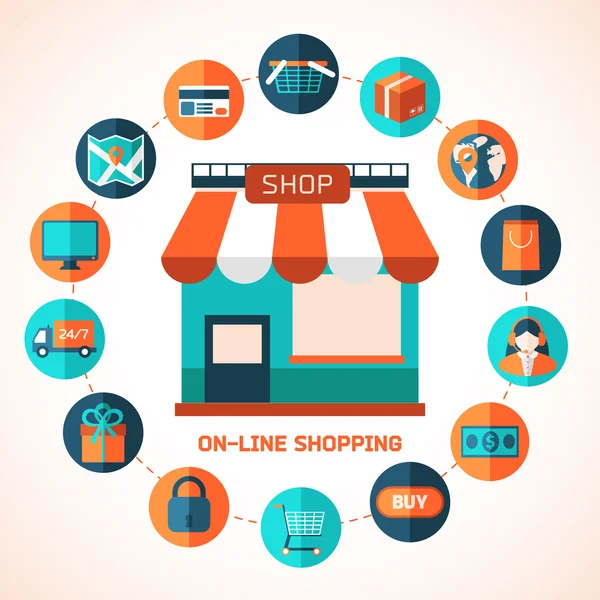 Shopping on-line sfondo infografico . — Vettoriale Stock