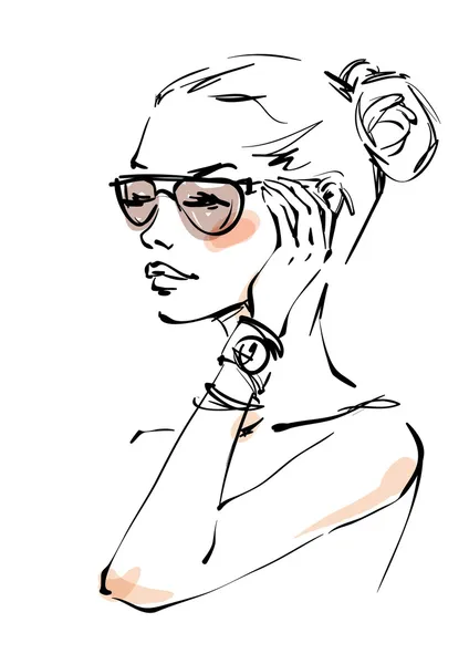 La jeune femme aux lunettes de soleil — Image vectorielle