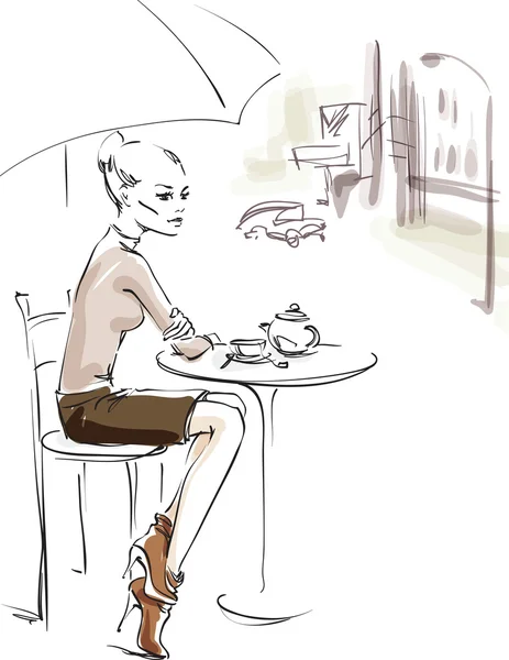 Fille dans la rue café — Image vectorielle
