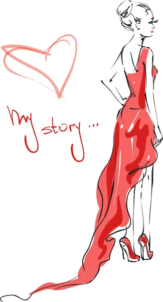 Kırmızı elbise kroki