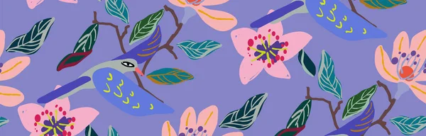 花や鳥とシームレスベクトルパターン カバー ギフトラップ 壁紙のための貴重な — ストックベクタ