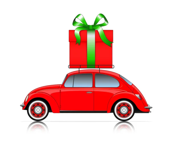 Red car with present — Stock Vector
