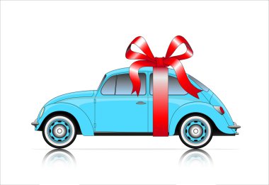 compact blue car with ribbon clipart