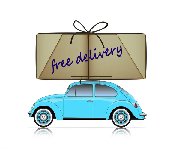 Blå kompakt bil med gratis levering pakke – Stock-vektor