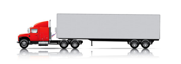 Red semi- truck with trailer