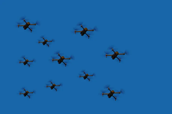 Abstract Background Fleet Flying Drones Blue Sky Background — Photo