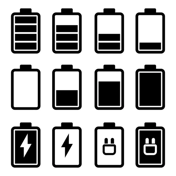 Ikony baterie Černá — Stockový vektor