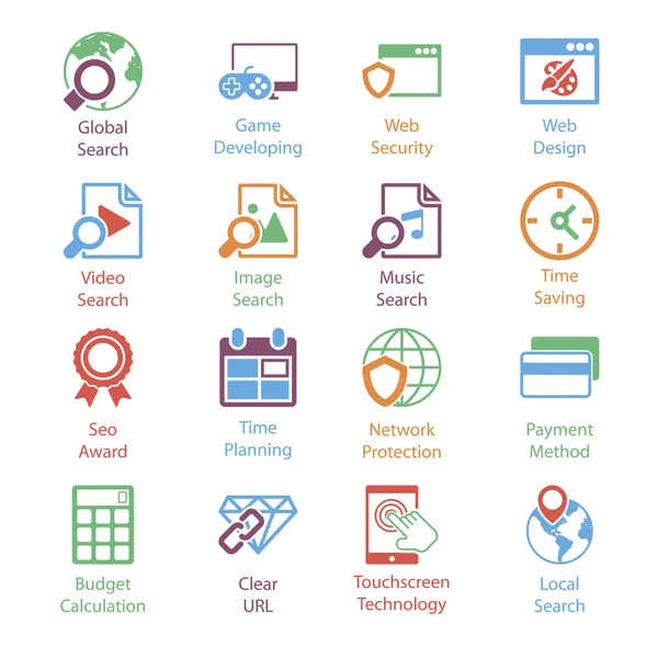 インターネットのマーケティングのアイコン集 3 色します。 — ストックベクタ