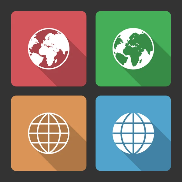 Globe jorden ikoner med långa skugga — Stock vektor