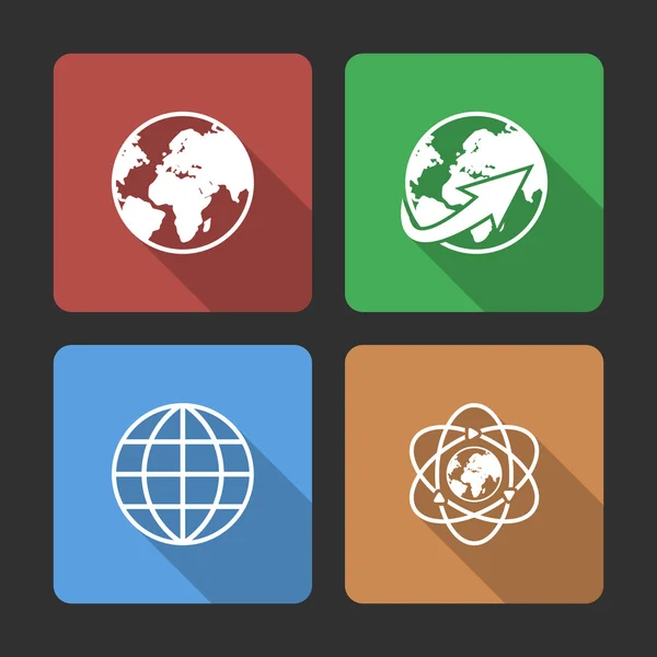 Globe jorden ikoner med långa skugga — Stock vektor