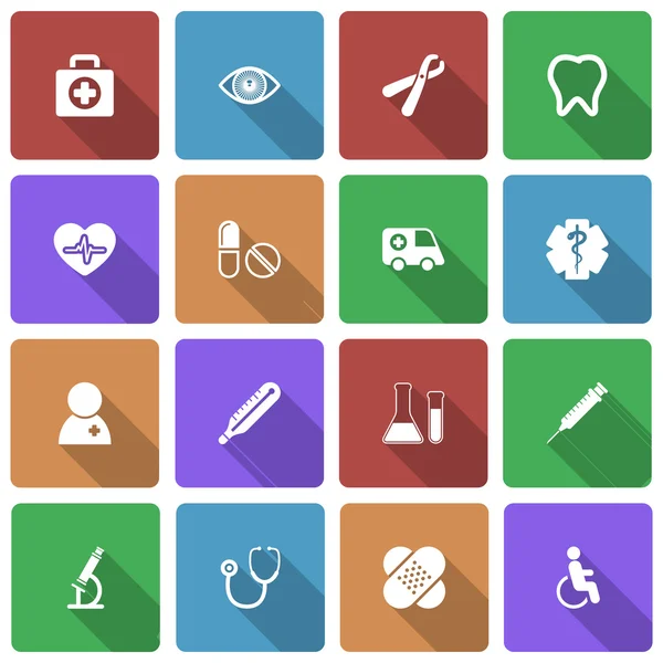 Medical Icons Set with Long Shadow — Stock Vector