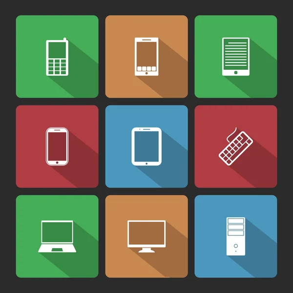 uzun gölge ile hareket eden ve bilgisayarları Icons set