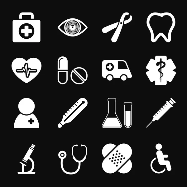 Set de iconos médicos blancos — Vector de stock