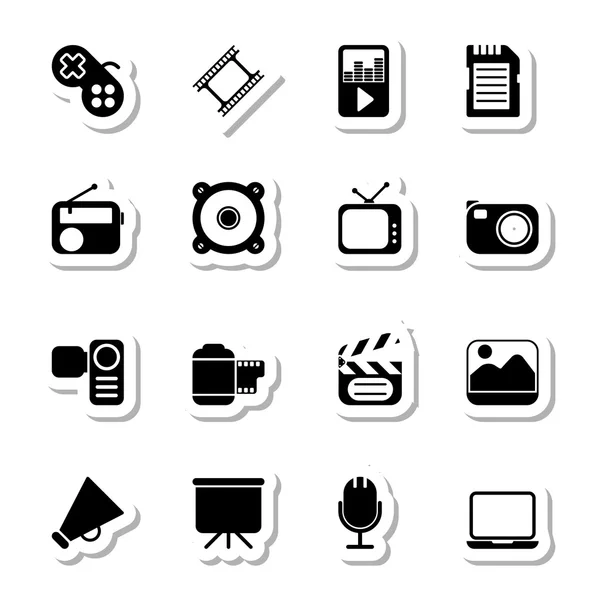 Multimedia pictogrammen als labels — Stockvector