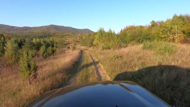 Der Geländewagen Fährt Durch Die Herbstlichen Karpaten — Stockvideo