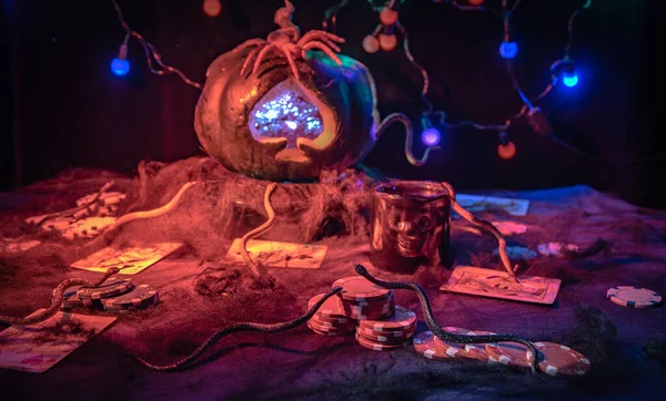 Natura Morta Festiva Con Elementi Casino Halloween — Foto Stock