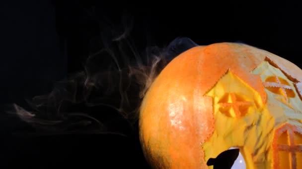 Halloween Carved Pumpkin Castle Rat Movement Smoke — Stock Video