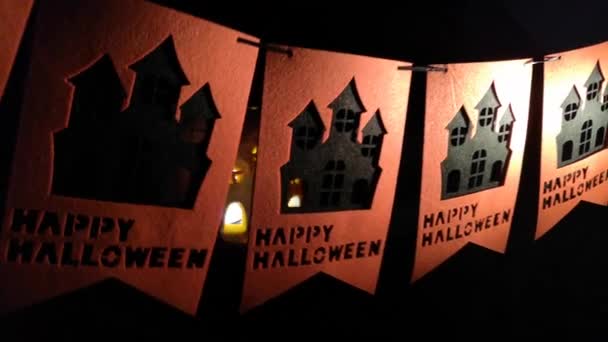 Heldere Feestelijke Slinger Van Vlaggen Halloween Vieren — Stockvideo