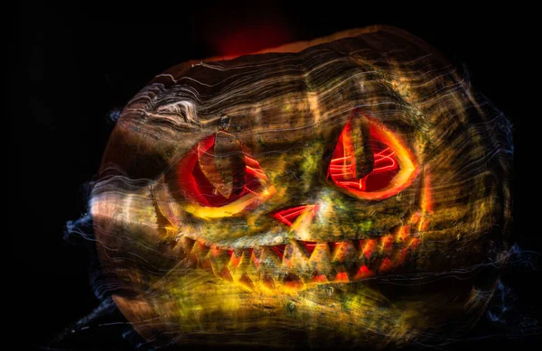 Uśmiech Kota Wyrzeźbionego Dyni Halloween — Zdjęcie stockowe