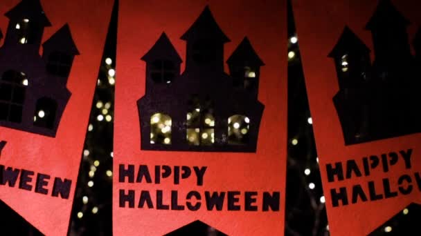 Bright Festive Garland Flags Celebrate Halloween — Stock Video