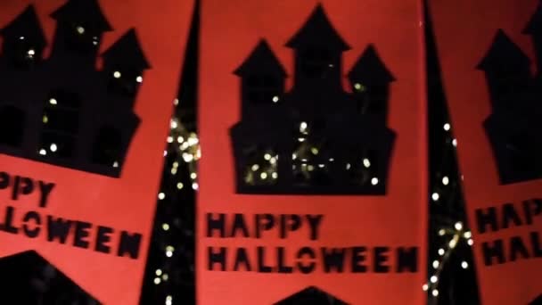 Bright Festive Garland Flags Celebrate Halloween — Stock Video