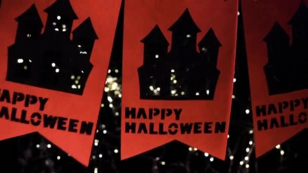 Heldere Feestelijke Slinger Van Vlaggen Halloween Vieren — Stockvideo