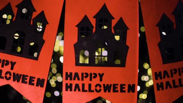 Bright Festive Garland Flags Celebrate Halloween — Stock Video