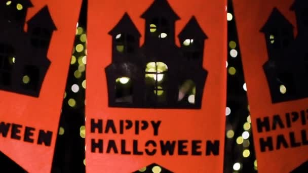 Bright Festive Garland Flags Celebrate Halloween — Stock Video