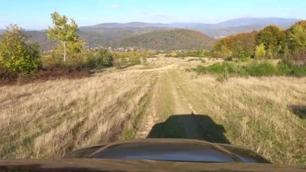 Suv Travels Autumn Carpathians — Stock Video