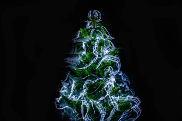 Arbre Noël Dessiné Par Rayon Lumière — Photo