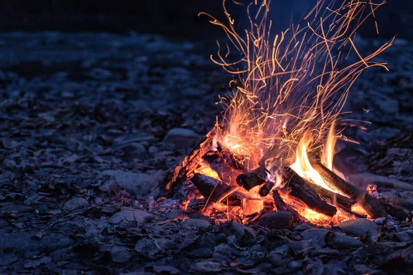 Tűzifa Tűz Hegyi Patak Partján — Stock Fotó