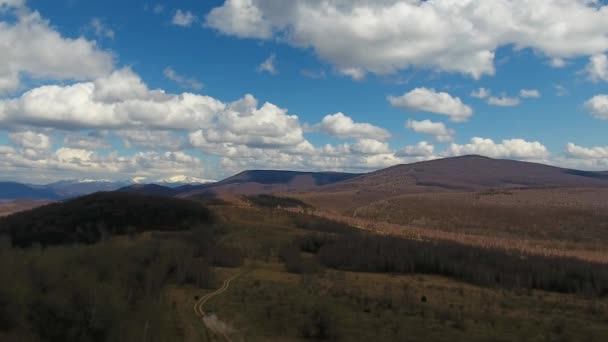 Aerial Footage Road Vehicle Journey Spring Carpathians — Stock Video