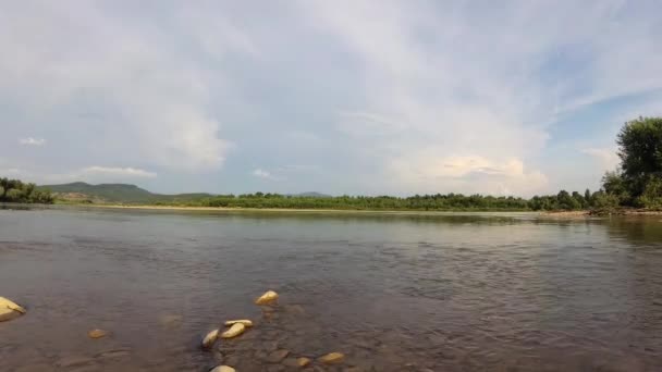 Yaz Akşamının Zaman Turları Dağ Nehrinin Manzarası — Stok video