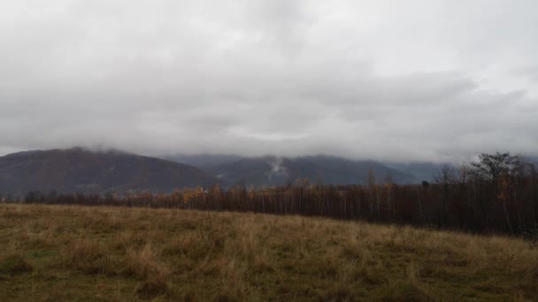 Timelapse Jesiennego Krajobrazu Mgłą Górskim Obszarze — Wideo stockowe