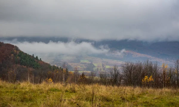 Осінній Пейзаж Туманом Гірській Місцевості — стокове фото