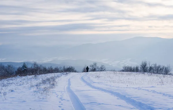 Senior Man Walking Winter Highlands — Fotografie, imagine de stoc