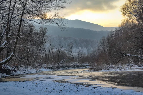 Evening Winter Landscape Mountain River — Stock Photo, Image