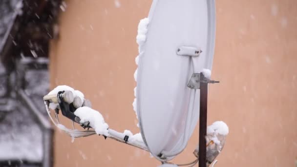 Зимний Пейзаж Параболической Антенны Сильном Снегопаде — стоковое видео
