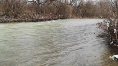 Dağ nehri boyunca ev atıkları