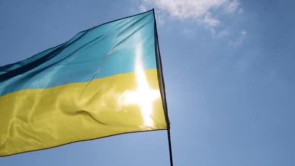Oekraïense Vlag Ontwikkelt Zich Wind — Stockvideo