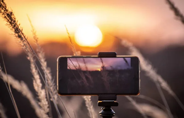 Menangkap Video Sunset Dengan Smartphone — Stok Foto