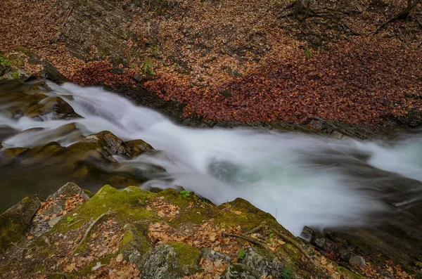 Cascata Tempestosa Nella Foresta Montagna Primaverile — Foto Stock