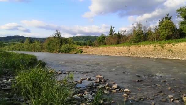 Gün Batımında Bir Dağ Nehrinin Manzarası — Stok video