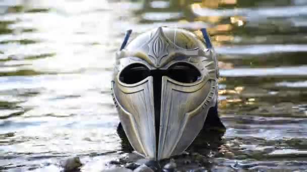 Metaphorical Installation Mountain River Gladiatorial Helmet — Vídeo de stock