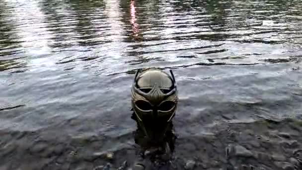 Metaphorical Installation Mountain River Gladiatorial Helmet — Vídeo de Stock